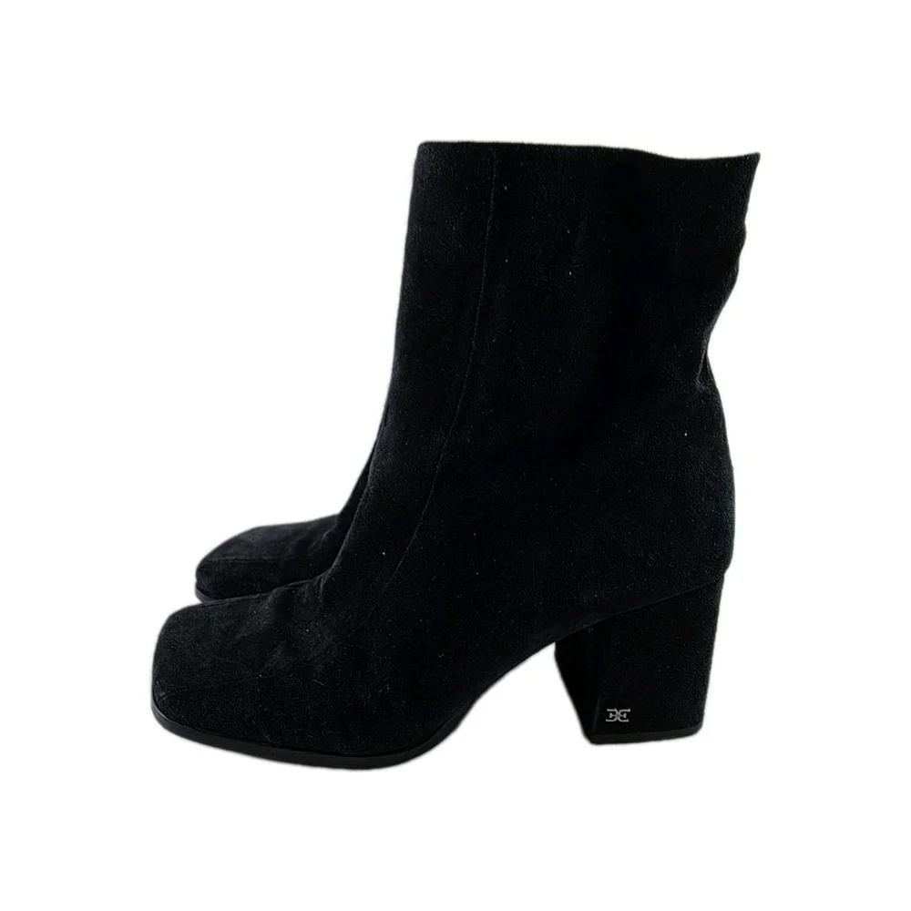 Sam Edelman Mayla Block Heel Squared Toe Seude Ankle Boot Zip Black Size 9M
